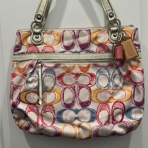 COACH Poppy Dream Signature Opt Art Scribble Glam Tote Bag Metallic Purse Large